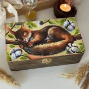 手繪木盒 松鼠，附鎖收納木盒，動物畫作