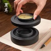 【可開發票】火鍋硯硯臺帶蓋 硯臺圓形密封不幹墨筆舔墨臺四大名硯磨墨歙硯
