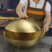 【純銅無塗層】傳統手工純銅炒鍋 銅鍋 圓底鍋 中式炒鍋 黃銅鍋 健康無塗層 燃氣適用 中華炒鍋 深炒鍋