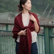 喀什米爾 Cashmere 羊毛圍巾 - 酒紅