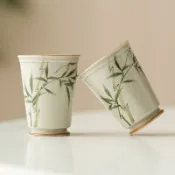 全球選品1館 生活百貨 翠綠文竹聞香杯主人杯中式陶瓷功夫小茶杯單杯喝茶茶具品茗杯