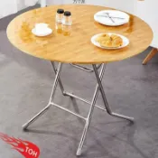 漣漪生活 【簡約摺疊】圓形餐桌 摺疊桌 大圓桌 家用餐桌 小戶型餐桌 餐館飯桌 樹脂桌面 多層板桌面 輕巧好收納 鄉村風 聚餐必備