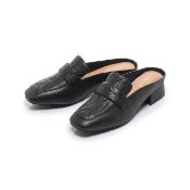 【FAIR LADY】出清品_芯太軟 幾何壓紋方頭低跟穆勒鞋(黑/4M3054 女鞋)