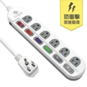 愛樂購 【威電】CK-3661 3孔6開6座 防雷擊 突波 電腦 延長線 6尺/9尺/15尺/21尺(平貼插頭 過載斷電 電源線組)