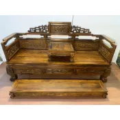 預購新品 雞翅木羅漢床 三抽3件組羅漢椅 復刻明清家具 老件彌勒榻 古董鴉片床 原木椅 龍椅 A3413【晶選傢俱】