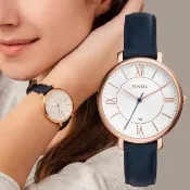 【FOSSIL】Jacqueline 羅馬佳人時尚女錶-玫瑰金框x深藍/36mm 送禮 禮物 推薦(ES3843)