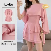 (New Arrival) Lovito 優雅組合層疊露背短款梯形春夏工作服粉紅色女士洋裝 DRT207P1D016
