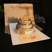 不二選 免運 開立發票 生日賀卡3d立體可折疊鎏金蛋糕燙金祝福卡片鏤空紙雕禮物送好朋友