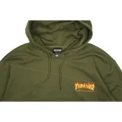 【 K.F.M 】THRASHER EMBROIDERED FLAME Hoodie 日本支線 帽TEE 電繡 軍綠