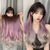LEEHER 長髮髮片 假髮捲髮 高顱頂 無痕假髮 髮片 紫灰色假髮 女生假髮 挑染假髮 假髮 大波浪 整頂假髮 長髮假髮 自然157