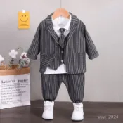 帥氣✨週嵗禮服男寶秋冬男童小西裝套裝洋氣兒童英倫西服婚禮花童四件套 GIGW