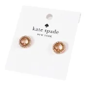【KATE SPADE】縷空桃心水鑽針式耳環-玫瑰金