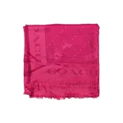 COACH薔薇桃紅色馬車LOGO方型抽鬚薄圍巾(109x109CM)
