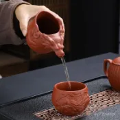 臺灣熱賣 杯子 手工浮鵰硃泥功夫茶具配件紫砂公道杯分茶器茶海茶漏茶過濾器家用 0FKF