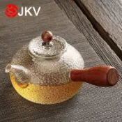 協貿國際日用品生活館 玻璃茶壺木柄錘紋側把茶壺耐高溫過濾家用泡茶壺套裝電陶爐煮茶壺