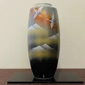 【入厝禮】九谷燒-8號寸胴花瓶 雙鶴連山