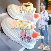 淘淘屋百貨商場 女童鞋板鞋2024新款春秋兒童庫洛米小白鞋軟底透氣運動鞋女孩學生鑫弘-萌寶童裝可開發票