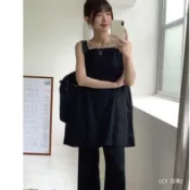 現貨大尺碼韓系顯瘦a字 小 可愛夏季大碼洋裝赫本風黑色抹胸洋裝300mm寬鬆大尺碼日系吊帶裙A字裙子夏女露背一字領洋裝小