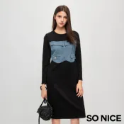 SO NICE【特惠】假兩件式馬甲牛仔拼接羅馬布顯瘦洋裝｜都會時尚女裝 【75444023】