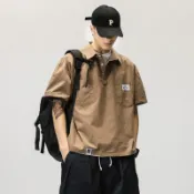短袖polo衫男夏季工裝襯衫日系復古翻領5分半袖設計感t恤痞帥襯衣襯衫 短袖 涼感 雪紡 8色 韓國 防皺 素面