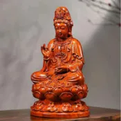 【花梨木雕刻】觀音菩薩佛像 坐蓮觀音擺件 實木菩薩佛像 木雕擺件 家居裝飾 供奉鎮宅 紅木工藝品