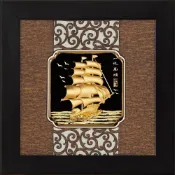 開運陶源 雅鑑鑫品 【小古典中國風- 船 一帆風順】 純金金箔畫 24x24cm 可掛牆壁 後有腳架 也可立在桌上