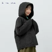 a la sha 兩面穿衍縫鋪棉連帽外套米藍M