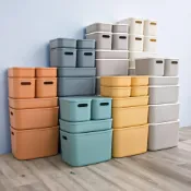 (店+)【FL 生活+】(超值4入組)日式多功能可疊加 附蓋 收納箱 內衣收納 內衣褲收納 收納盒 收納籃 整理盒 置物籃 箱子
