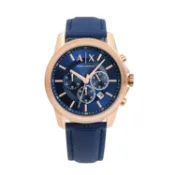Armani Exchange | A|X系列 玫瑰金x藍色 真皮錶帶三眼計時 AX1723