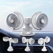 【Dep】車載電風扇 雙頭循環扇 大風力無刷電風扇 可壁掛風扇 靜音風扇 三檔燈光顯示(可夾/掛壁/台立)