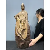 阿一藝品 早期廣東石灣陶【自在觀音】淨瓶觀音名師手製有落款值得收藏居家裝飾石灣陶擺件U68