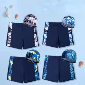 (店+)【Arbea】兒童泳褲男孩游泳褲泳帽套裝卡通印花繫帶泳褲平角游泳褲兒童泳帽【C1217】