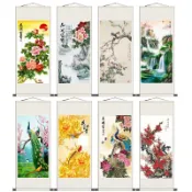 小胖達生活百貨 桃園 新年山水畫 【絲綢畫】山水畫花鳥畫發財樹掛畫聚寶盆風水畫心經字畫孔雀圖花開富貴牡丹畫高山流水山水畫-已裱卷6