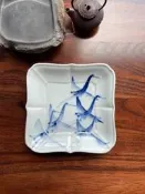 九谷燒青窯手繪青花鶴紋文房筆洗器型漂亮品相如圖免運不免運老瓷器都會有窯帶的黑點，礦點，介意