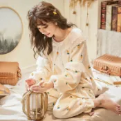 女士睡衣 女秋冬珊瑚絨睡衣套裝 法蘭絨加厚居家服 甜美可愛宮廷保暖衣 公主風家居服套裝 女生睡衣【不二雜貨】