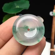 末晚家的賣場永德祥緬甸天然A貨翡翠冰種飄花平安扣18K鑲嵌吊墜女玉墜男兒童墜