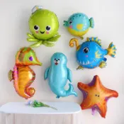 派對氣球 卡通鯊魚螃蟹海洋動物鋁箔氣球 生日氣球 氣球佈置 兒童生日場景布置 生日派對佈置道具 場景佈置 海洋主題氣球