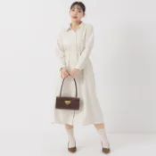 【PolyLulu】 翻領斜紋排釦長袖洋裝(附皮帶) MISS
