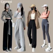 (店+)【Cavensi】Cavensi_100kg可穿 春秋季長褲女 重磅有厚度 大尺碼寬褲 闊腿褲大尺碼 卡其色褲 直筒褲 鬆緊腰褲 A9