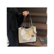 (店+)琦琦甄選 大容量帆布托特包女2025新款韓系貓咪刺繡學生上課通勤手提斜挎包