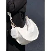 【台灣出貨】餃子包 大容量 原宿風 鏈條帆布包女斜挎包餃子月牙包通勤大包百搭寬肩帶單肩包流行質感