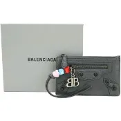 【Balenciaga 巴黎世家】Le City Arena Storico揉製羊皮 彩色串飾 卡片夾/零錢包-火山岩灰