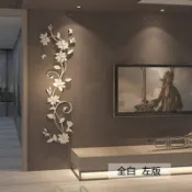 鏡子貼紙 亞克力鏡面牆貼 軟鏡子 薔薇花藤3d立體亞克力牆貼客廳玄關餐廳電視背景牆房間裝飾壁貼畫
