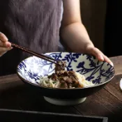 協貿國際日用品生活3館 拉面湯碗大碗碗家用面碗單個面館日式釉下彩斗笠碗餐具大號碗陶瓷