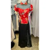 媽媽禮服(闆娘獨家自製)精緻高檔 尺碼XL 酒紅色小鳳仙領旗袍套裝高檔緹花布後半透+高檔亮面緞面蕾絲刺繡花點綴小魚尾