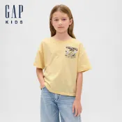  Gap 女童裝 Gap x Snoopy史努比聯名 印花圓領短袖T恤-淡黃色(817655)