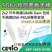 CERIO 智鼎  【ANT-18AD (5159)】5GHz 2×2 戶外無線遠距 IP68 防水型 18dBi 寬角指向面板天線