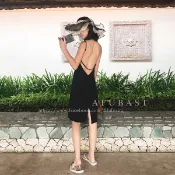 【𝐴𝐹𝑈𝐿𝐿𝐸現貨】露背小心機肩帶渡假洋裝黑婚禮 尾牙 性感小禮服 洋裝 女裝