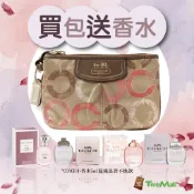 COACH 手拿包 零錢包 織布皺褶 卡其珊瑚紅 買就送COACH小香5ml