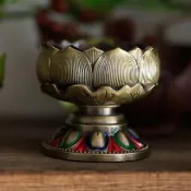 【平安順利】復古金屬蓮花酥油燈座(大開口 酥油粒蠟燭 拜拜 供佛 燈架)